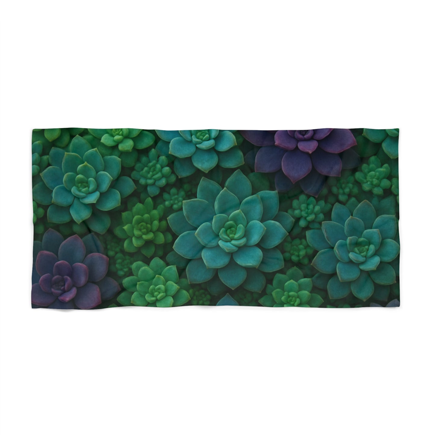 Succulent Pattern Beach Towel — Tropical Green & Teal Succulent Print