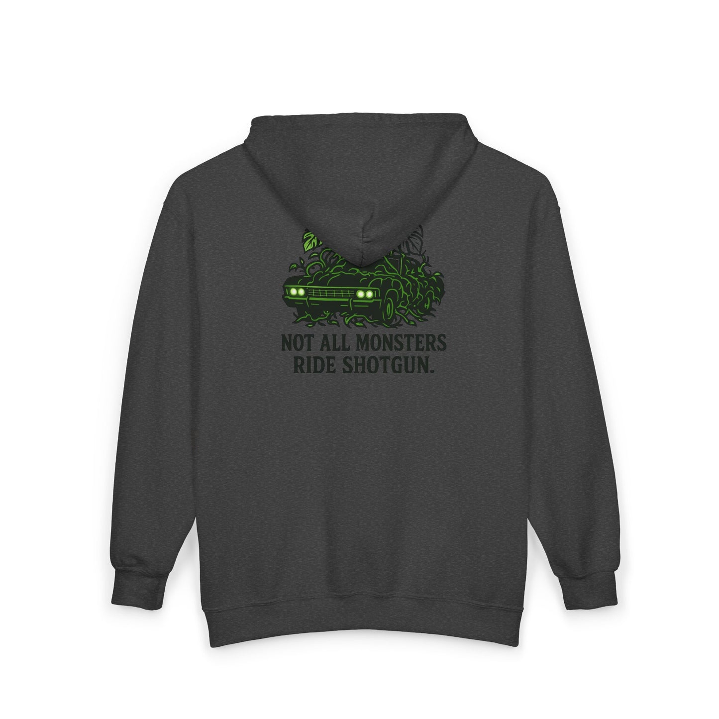Monster Impala Zip Hoodie - "Not All Monsters Ride Shotgun" Graphic Full-Zip Sweatshirt