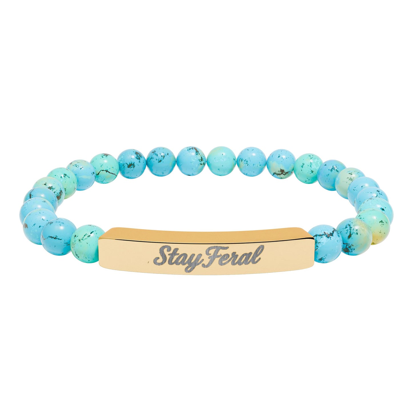 Engravable Natural Stone Bar Bracelet — Personalized Stretch Beaded Bracelet (e.g., "Stay Feral")