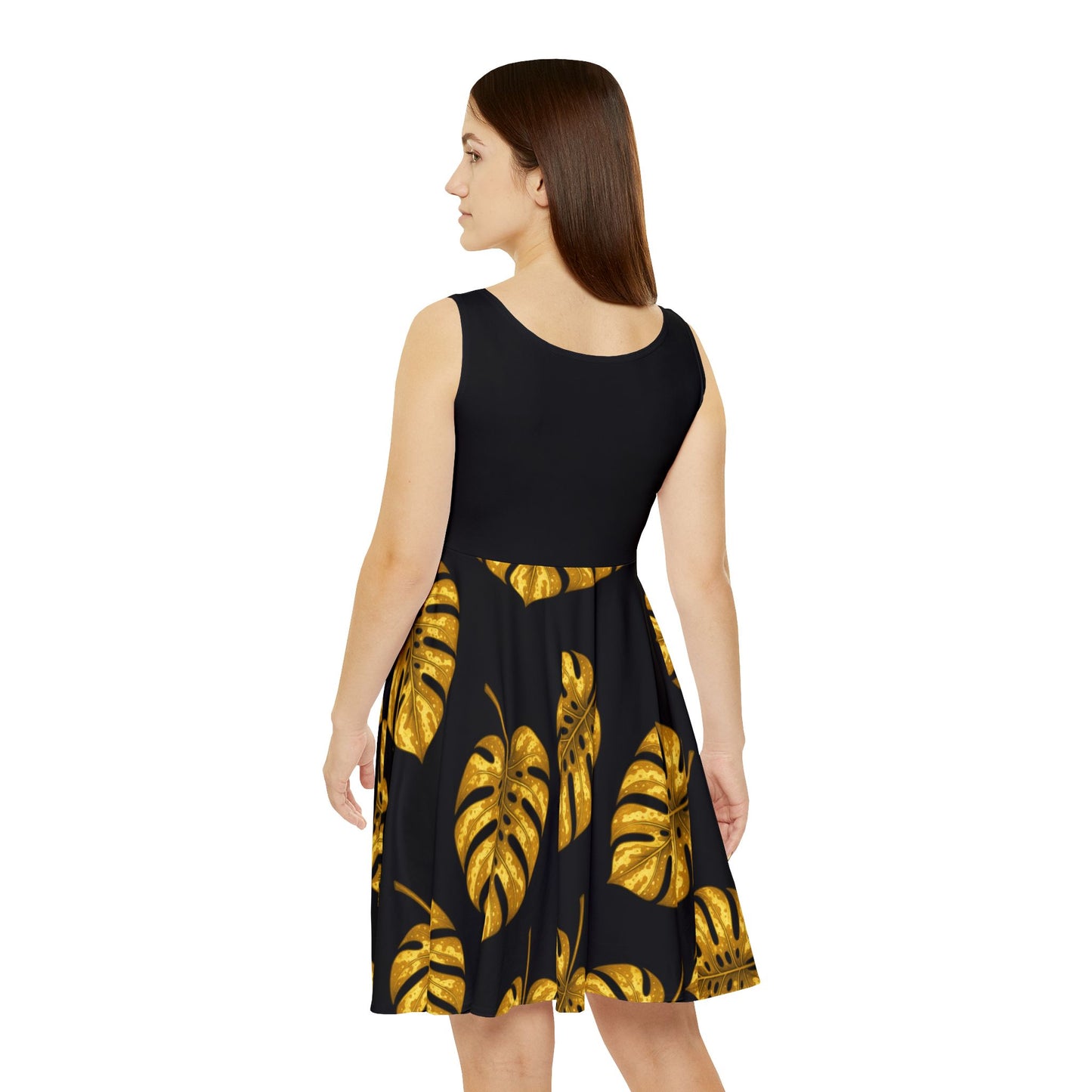 Sunny Tropical Print Skater Dress, Summer Dress, Casual Party Dress, Floral AOP Dress, Gift for Her, Boho Style Dress