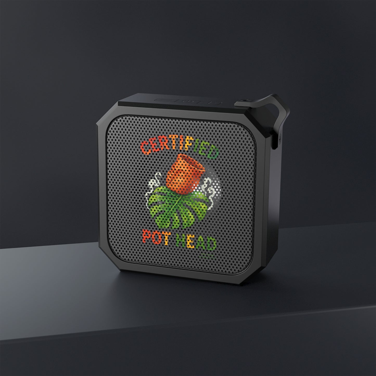 Bluetooth Speaker — "Certified Pot Head" Portable Outdoor Speaker (Water-Resistant, Carabiner Clip)