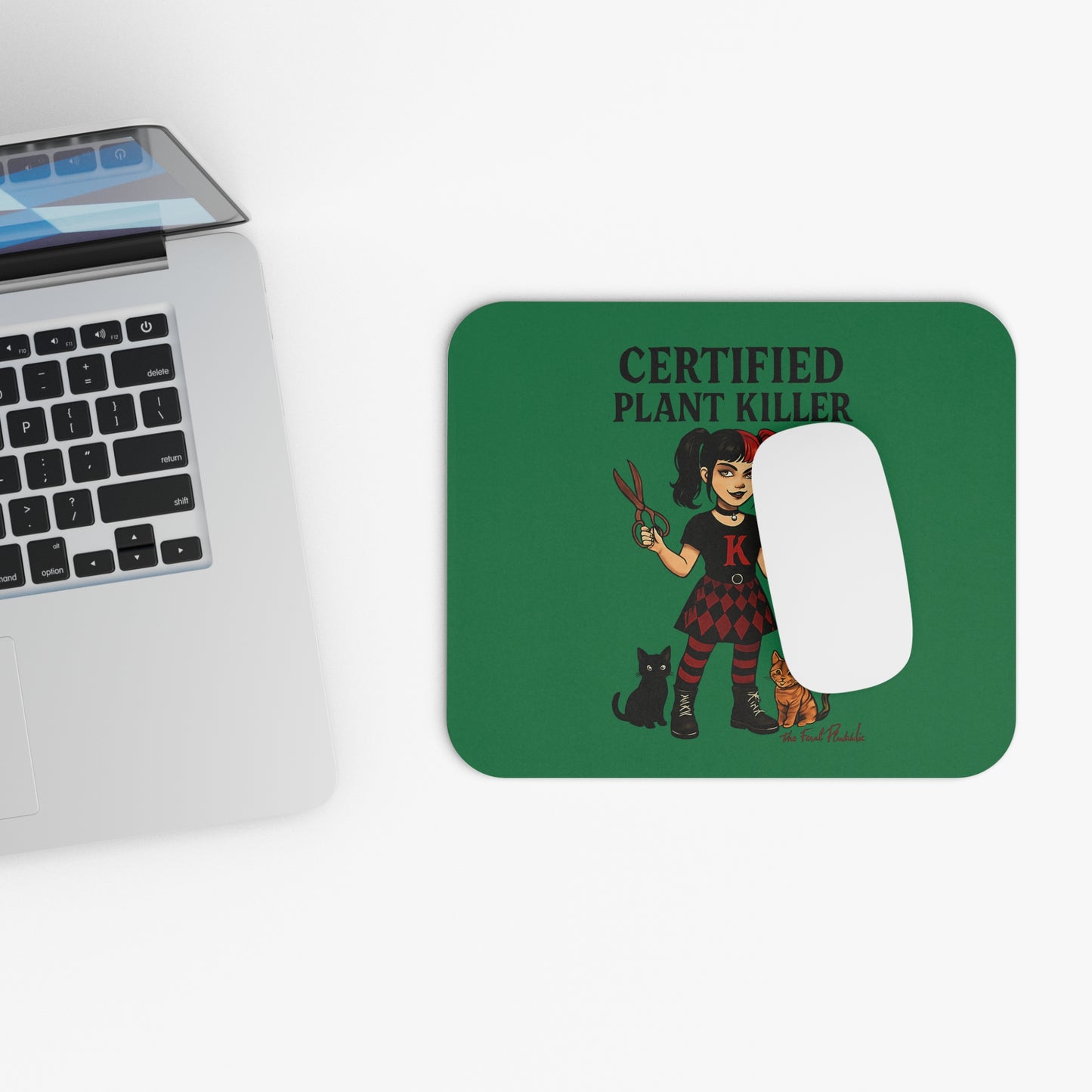 Certified Plant Killer Mouse Pad | Cute Cat Lover Gift | Green Desk Accessory | Home Office Decor | Fun Gift for Gardeners