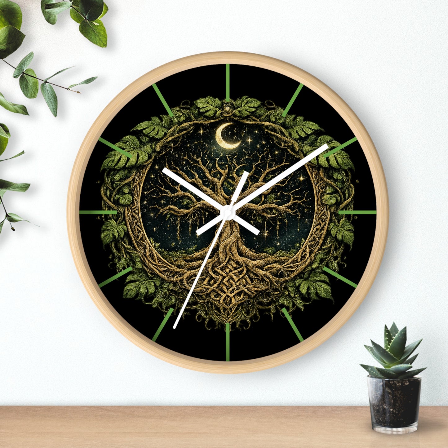Celtic Tree of Life Wall Clock — Moonlit Night Woodland Decor