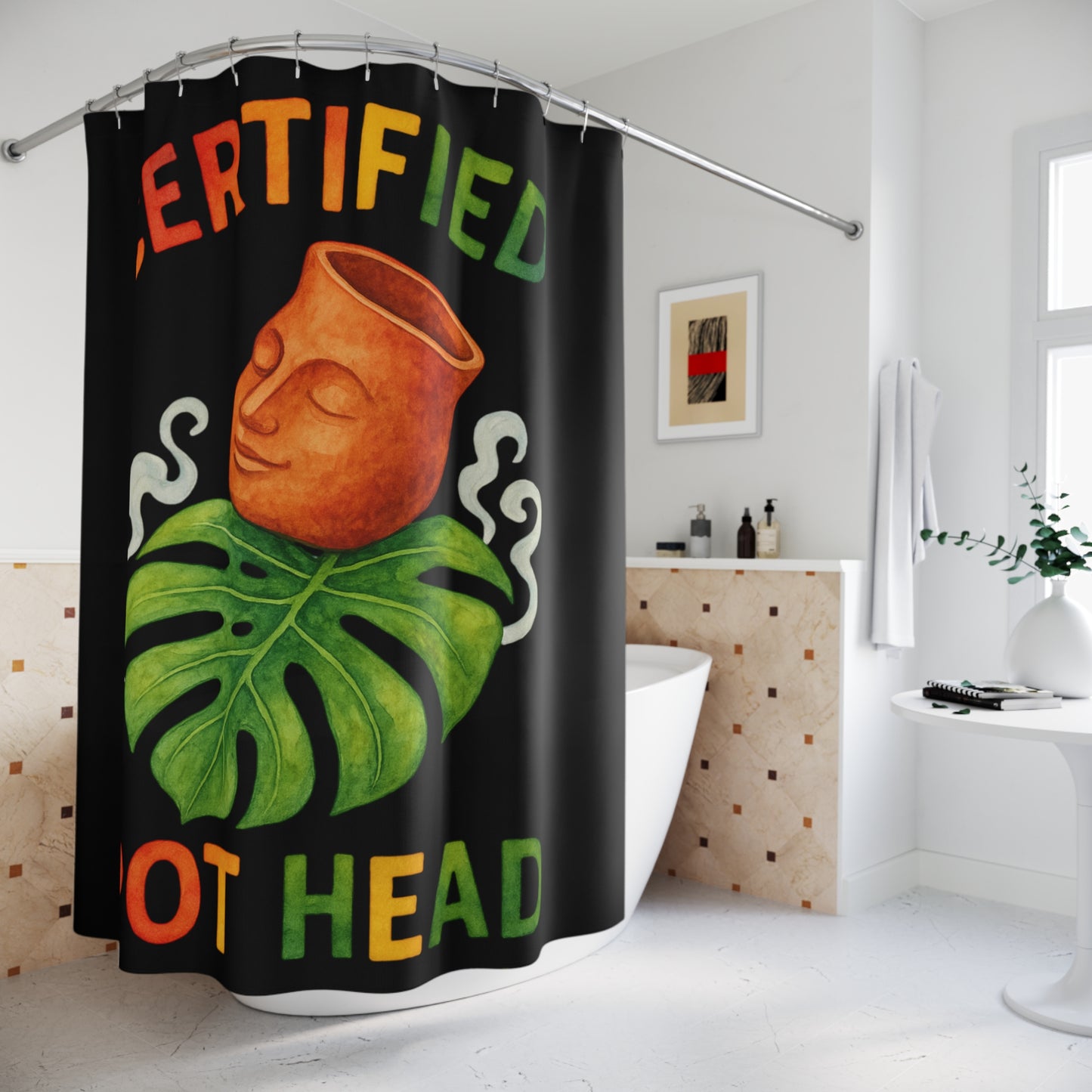 Certified Pot Head Shower Curtain – Funny Plant Lover Bathroom Decor