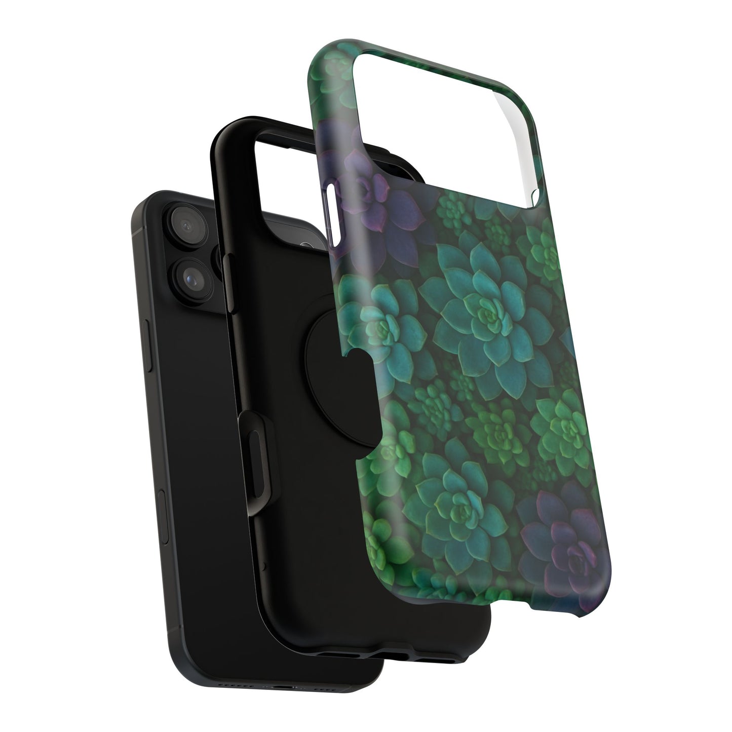 Succulent Pattern Impact-Resistant Phone Case — Green Teal Floral Protection