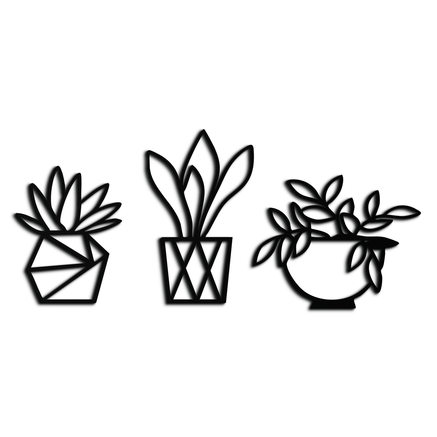 Geometric Plant Silhouette Metal Wall Art – Modern Black Botanical Home Decor- KAF519