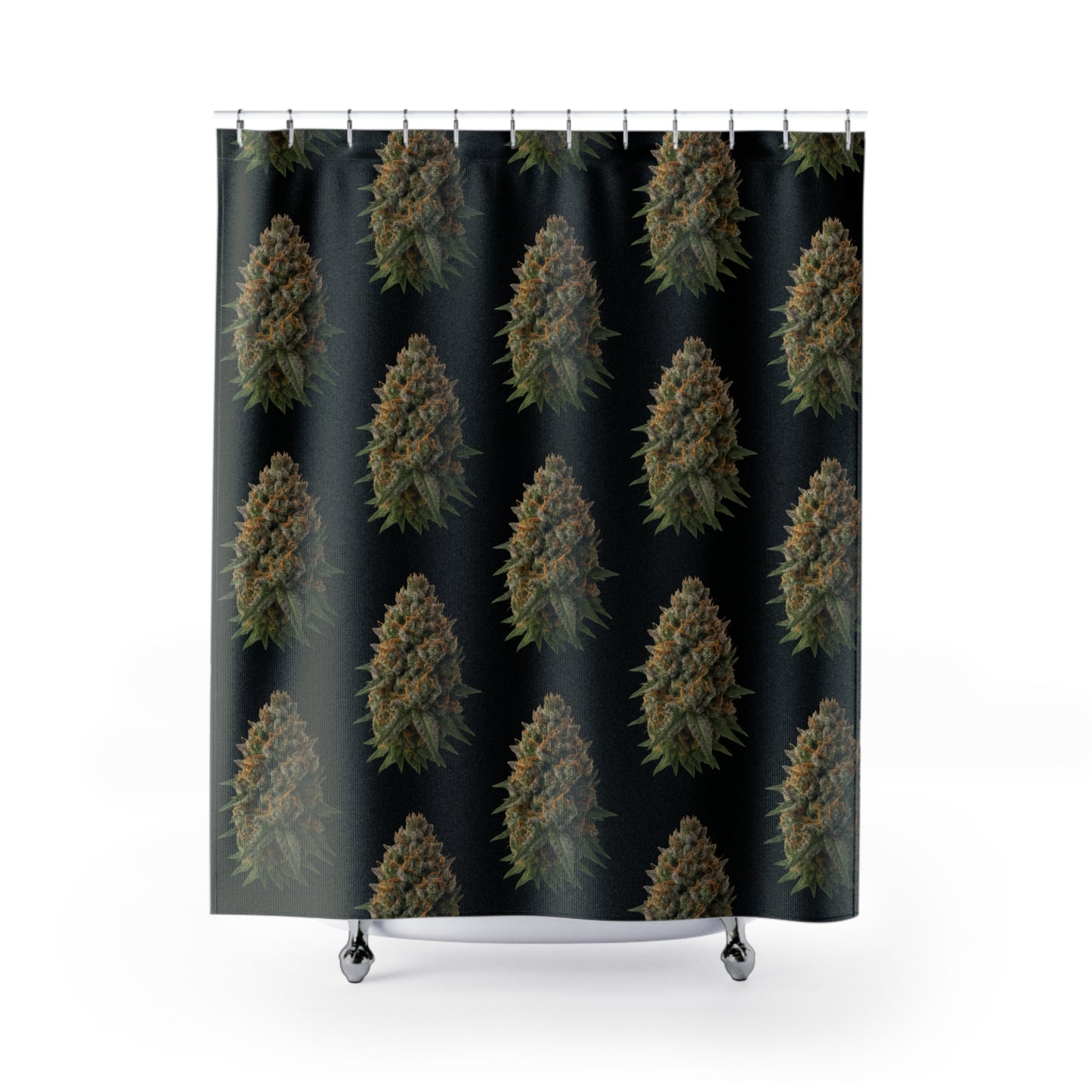 Shower Curtain — Repeating Cannabis Bud Pattern | Botanical Marijuana Bathroom Decor