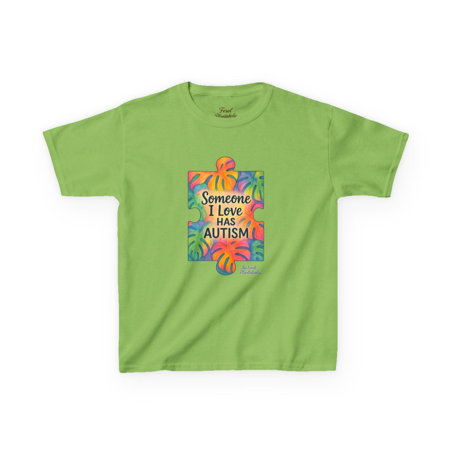 Kids T‑Shirt — "Someone I Love Has Autism" Colorful Puzzle Awareness Tee