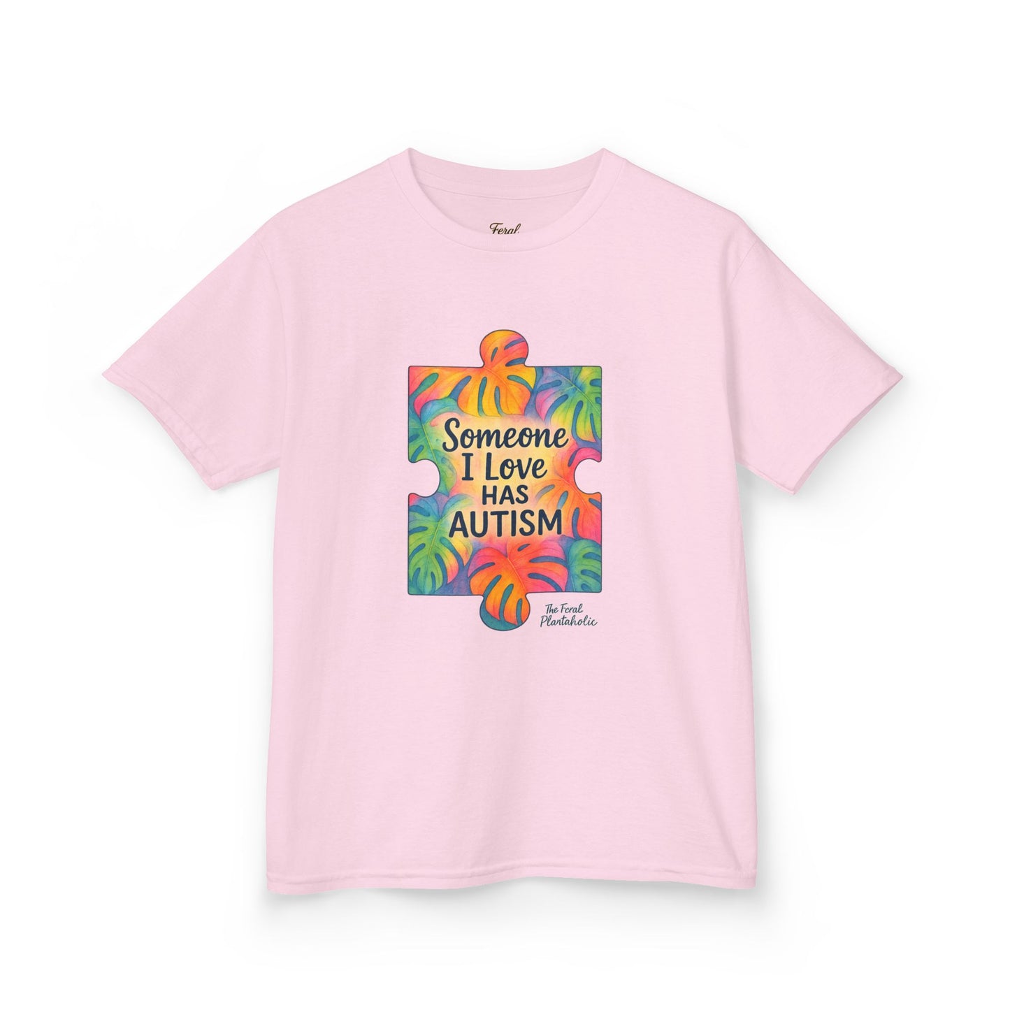 Kids T‑Shirt — "Someone I Love Has Autism" Colorful Puzzle Awareness Tee