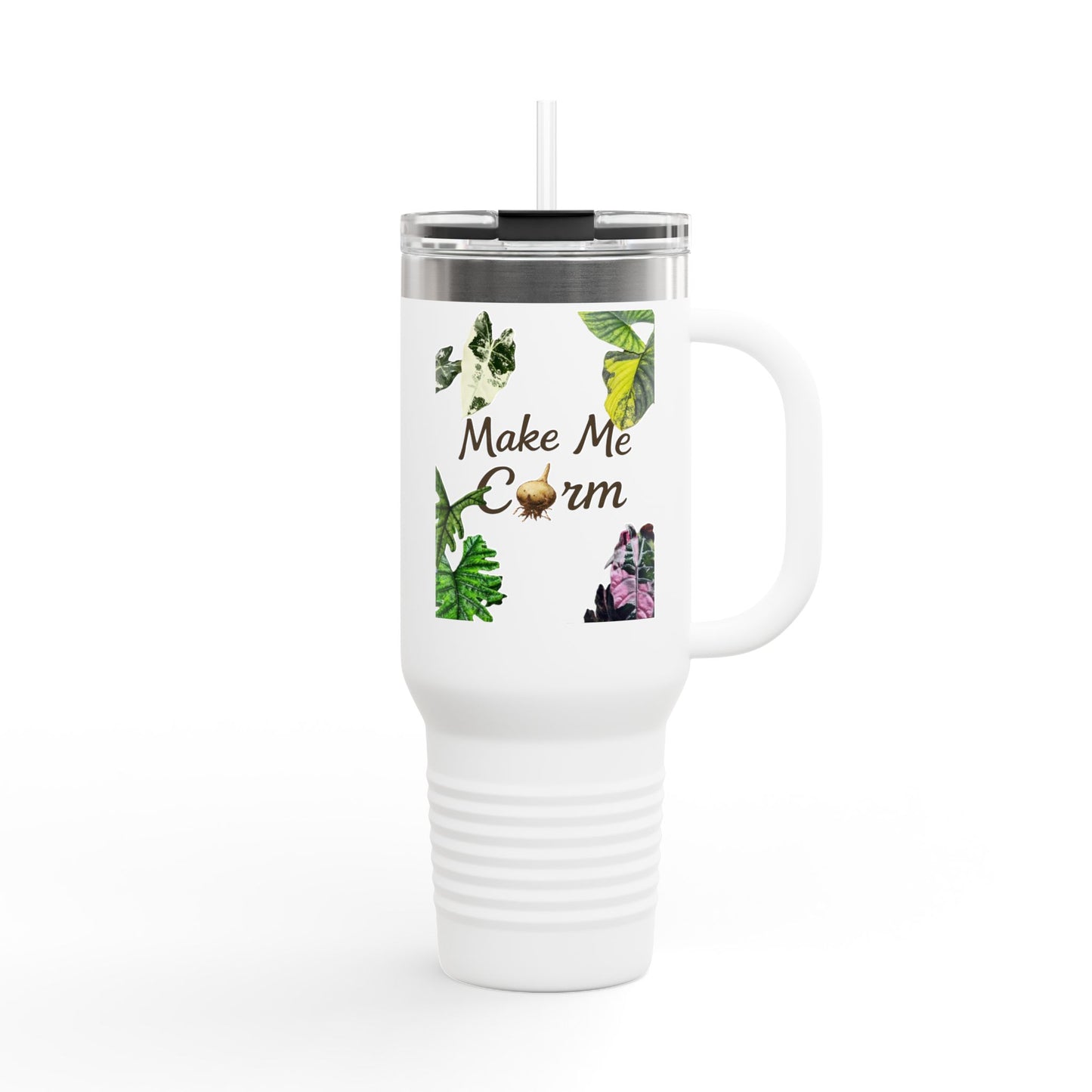 40oz Insulated Travel Mug — "Make Me Calm" Botanical Design