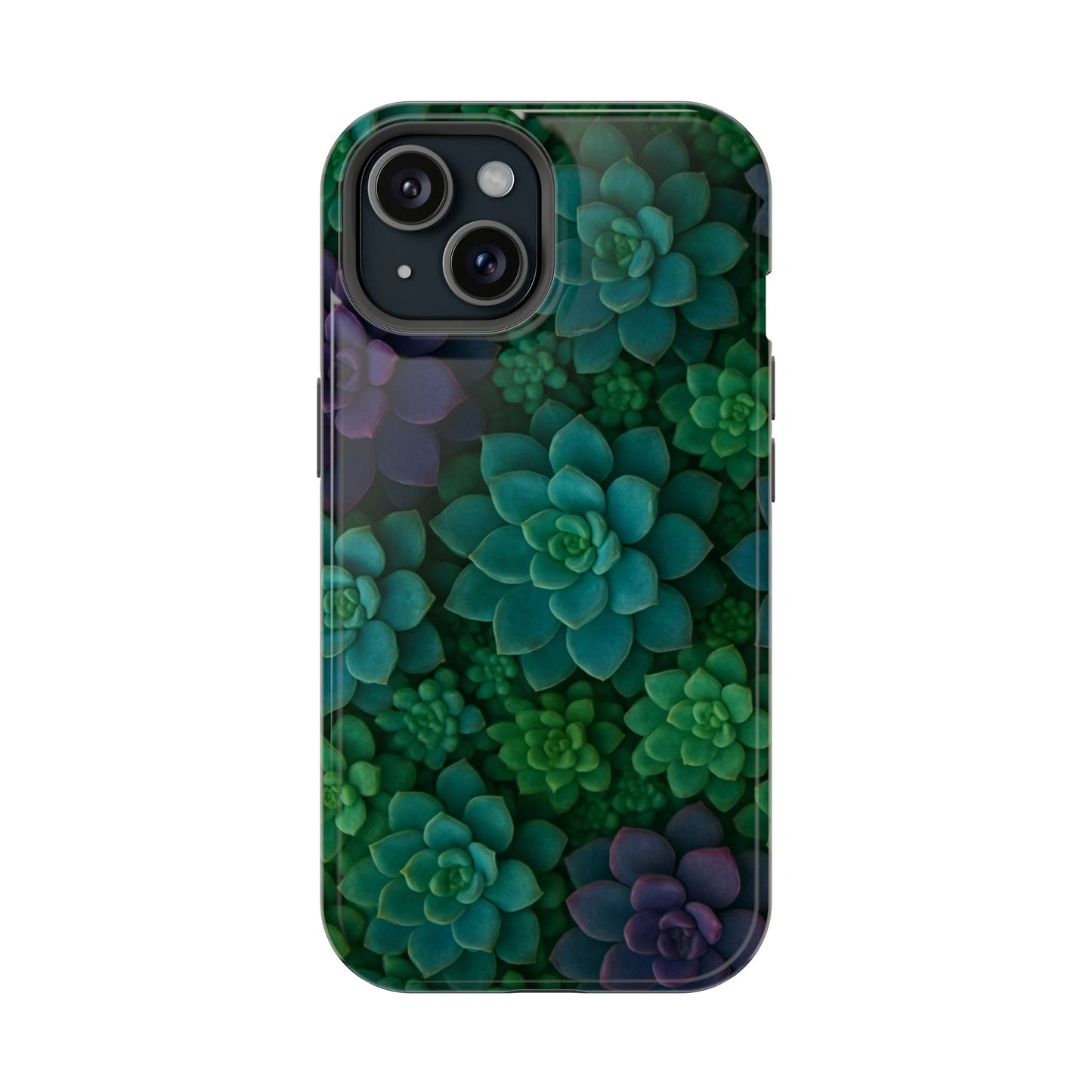 Succulent Pattern Impact-Resistant Phone Case — Green Teal Floral Protection