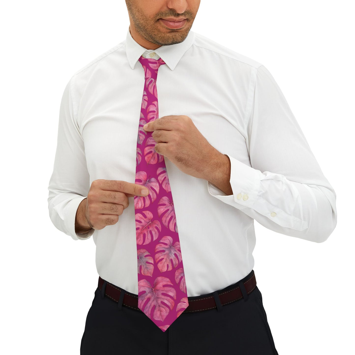 Tropical Monstera Necktie - Stylish Accessory pink