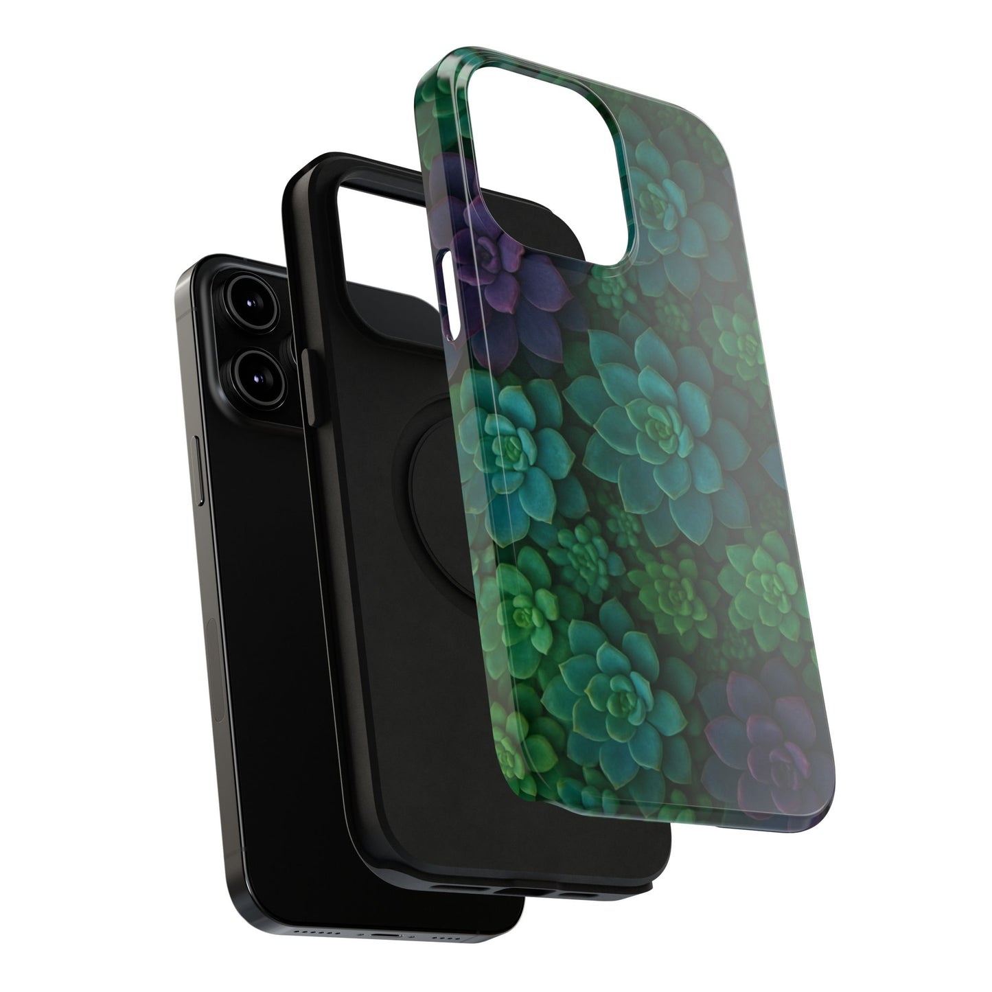 Succulent Pattern Impact-Resistant Phone Case — Green Teal Floral Protection