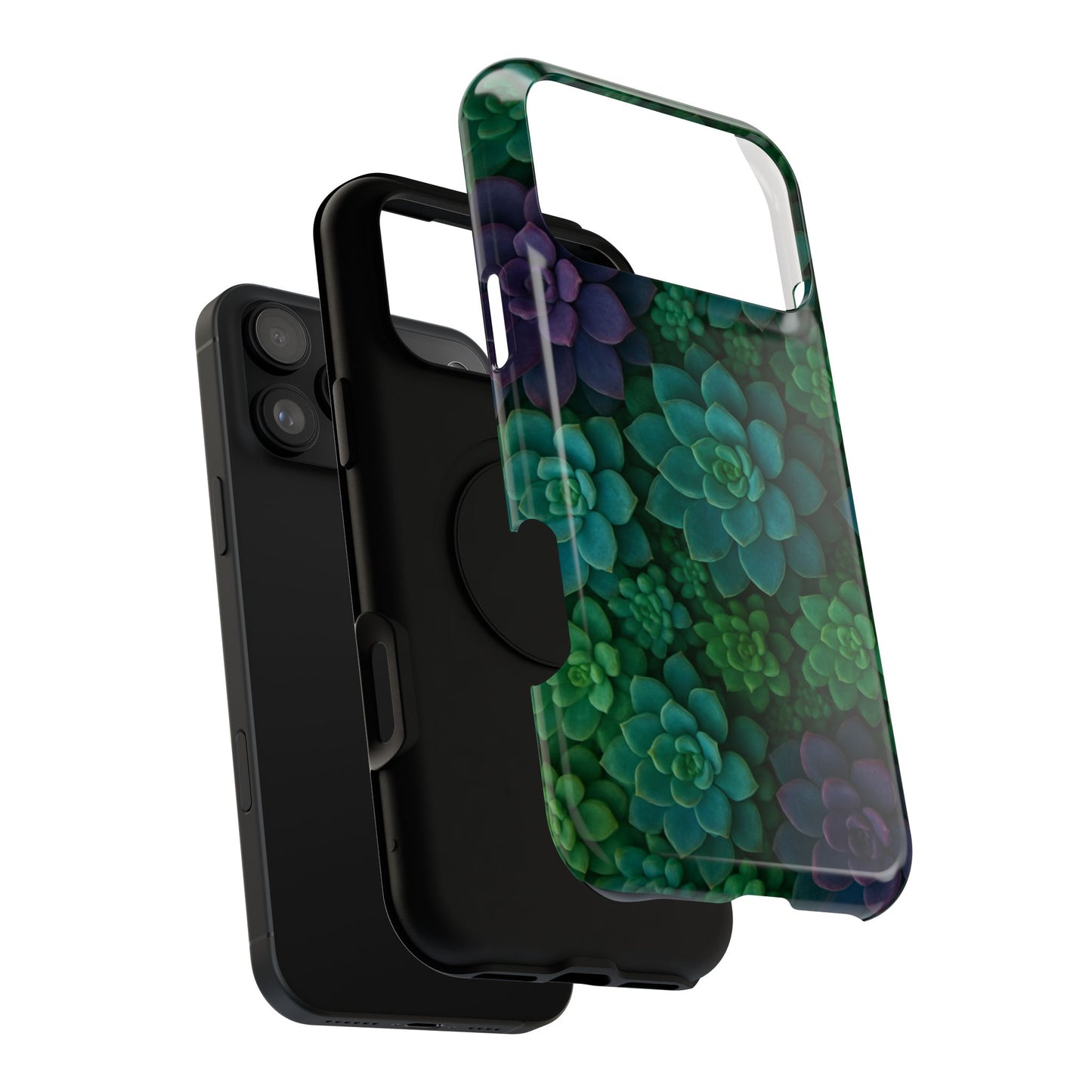 Succulent Pattern Impact-Resistant Phone Case — Green Teal Floral Protection