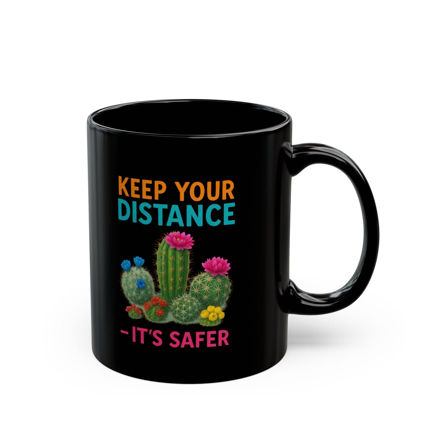 Keep Your Distance Cactus Mug — Funny COVID Social Distancing Black Coffee Cup