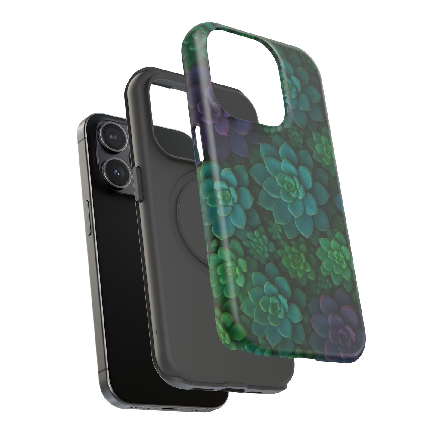 Succulent Pattern Impact-Resistant Phone Case — Green Teal Floral Protection