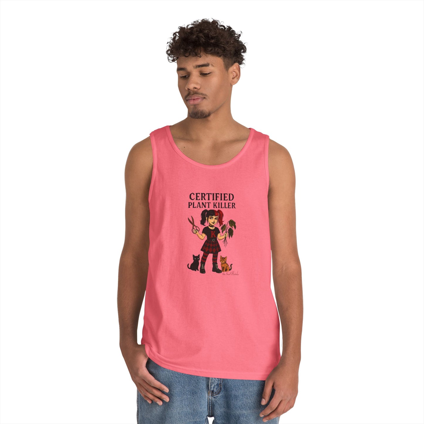 Certified Plant Killer Unisex Heavy Cotton Tank Top, Plant Lover Gift, Gardening Humor Apparel, Casual Summer Wear, Funny Gift for Friends