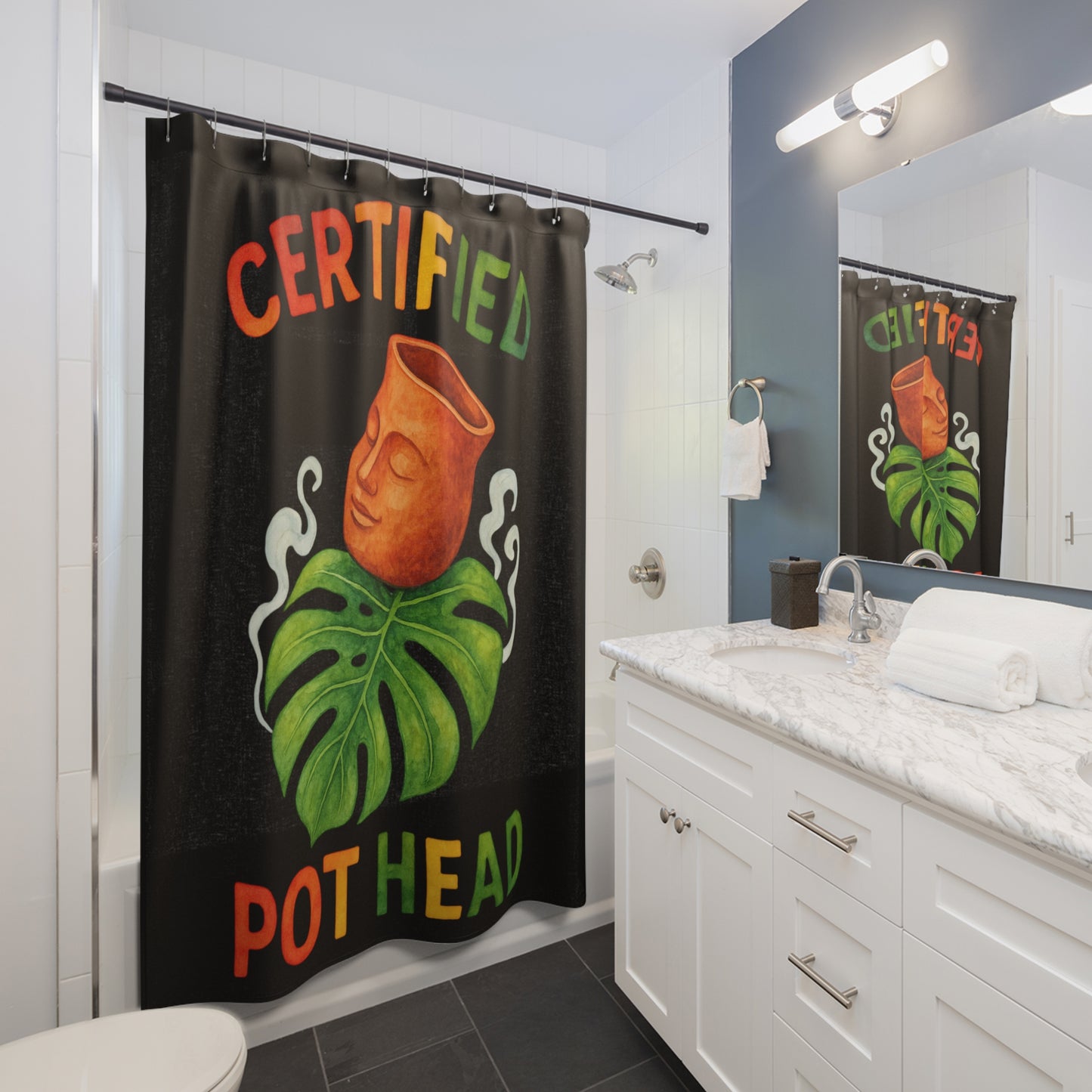 Certified Pot Head Shower Curtain – Funny Plant Lover Bathroom Decor