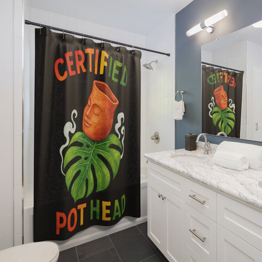 Certified Pot Head Shower Curtain – Funny Plant Lover Bathroom Decor