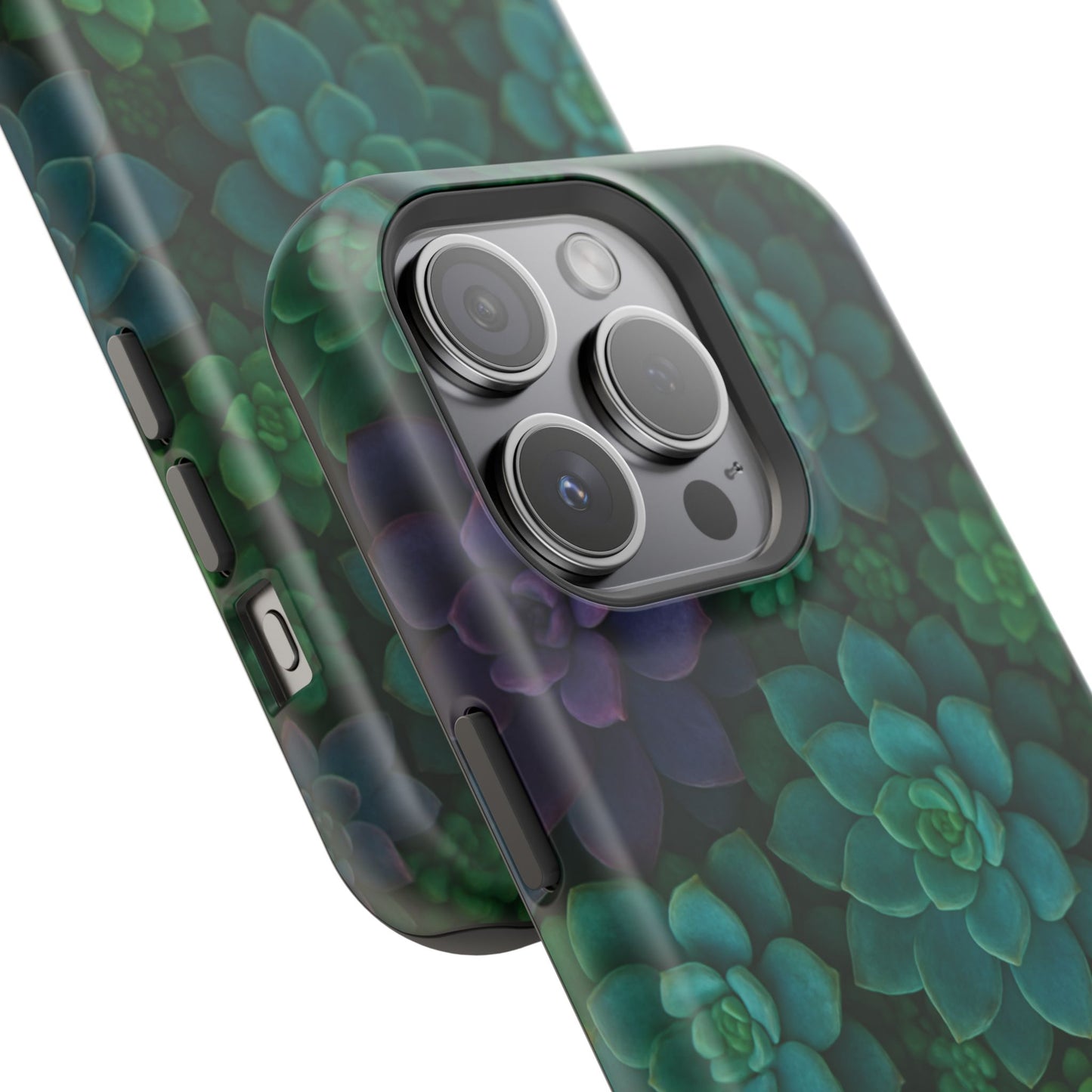 Succulent Pattern Impact-Resistant Phone Case — Green Teal Floral Protection