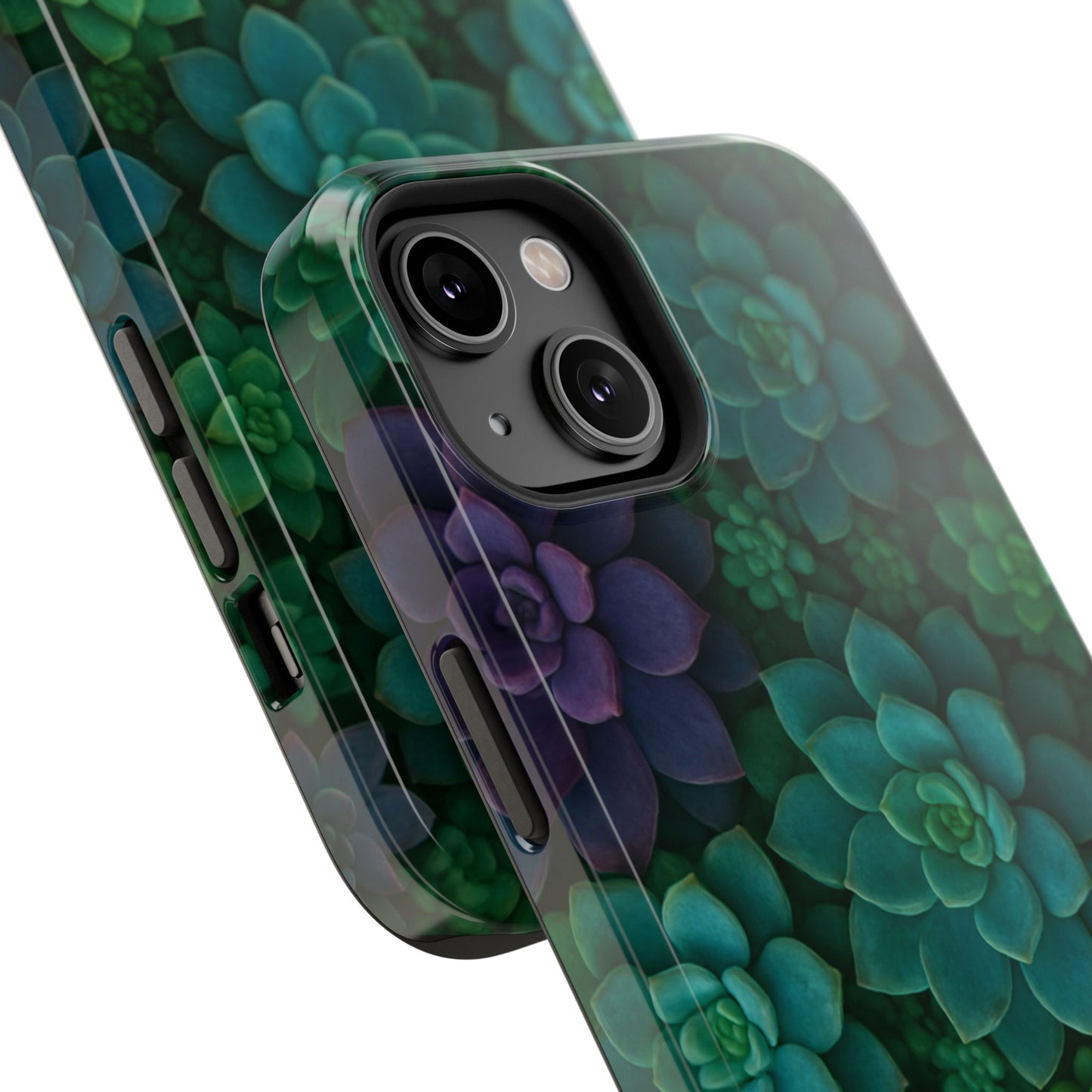 Succulent Pattern Impact-Resistant Phone Case — Green Teal Floral Protection