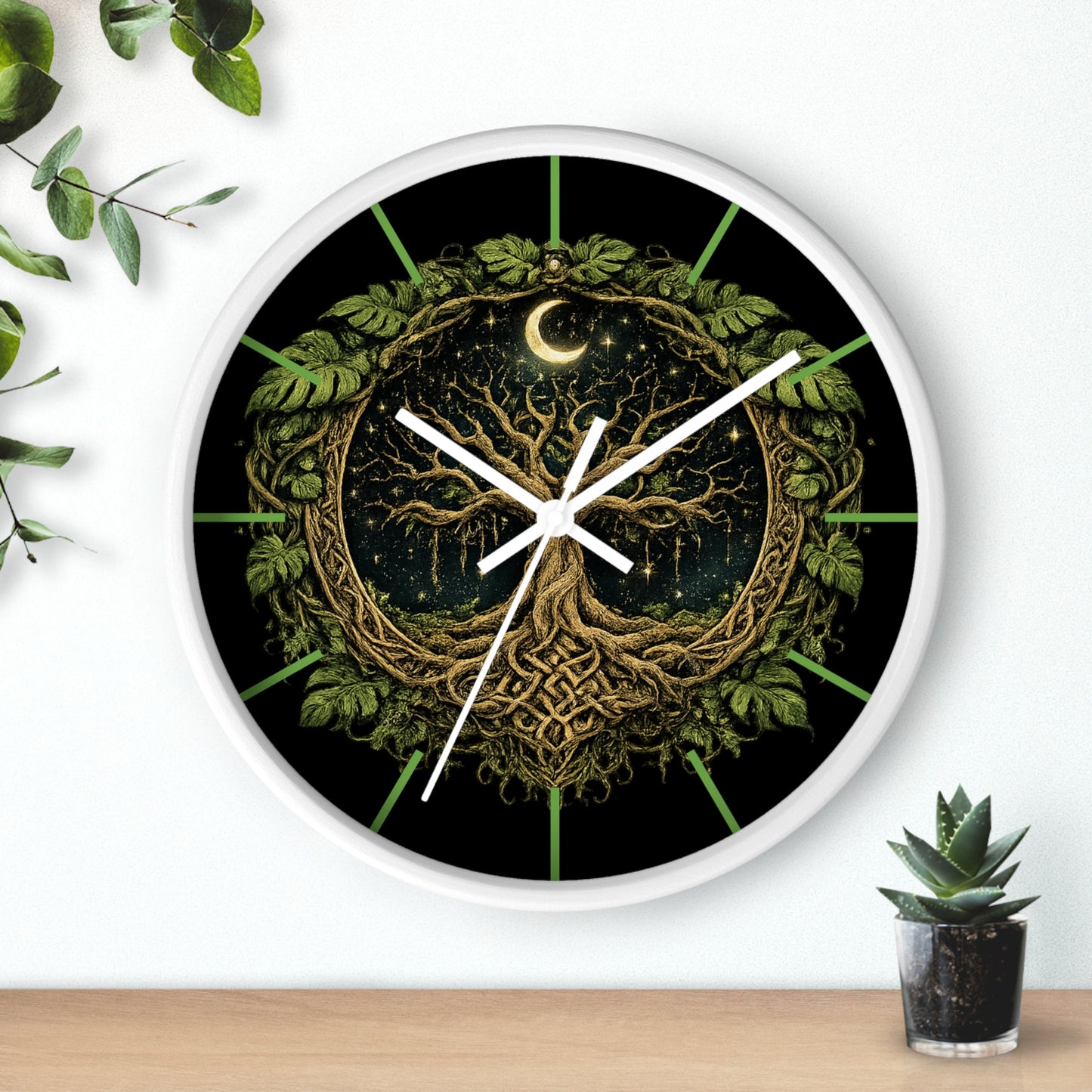Celtic Tree of Life Wall Clock — Moonlit Night Woodland Decor
