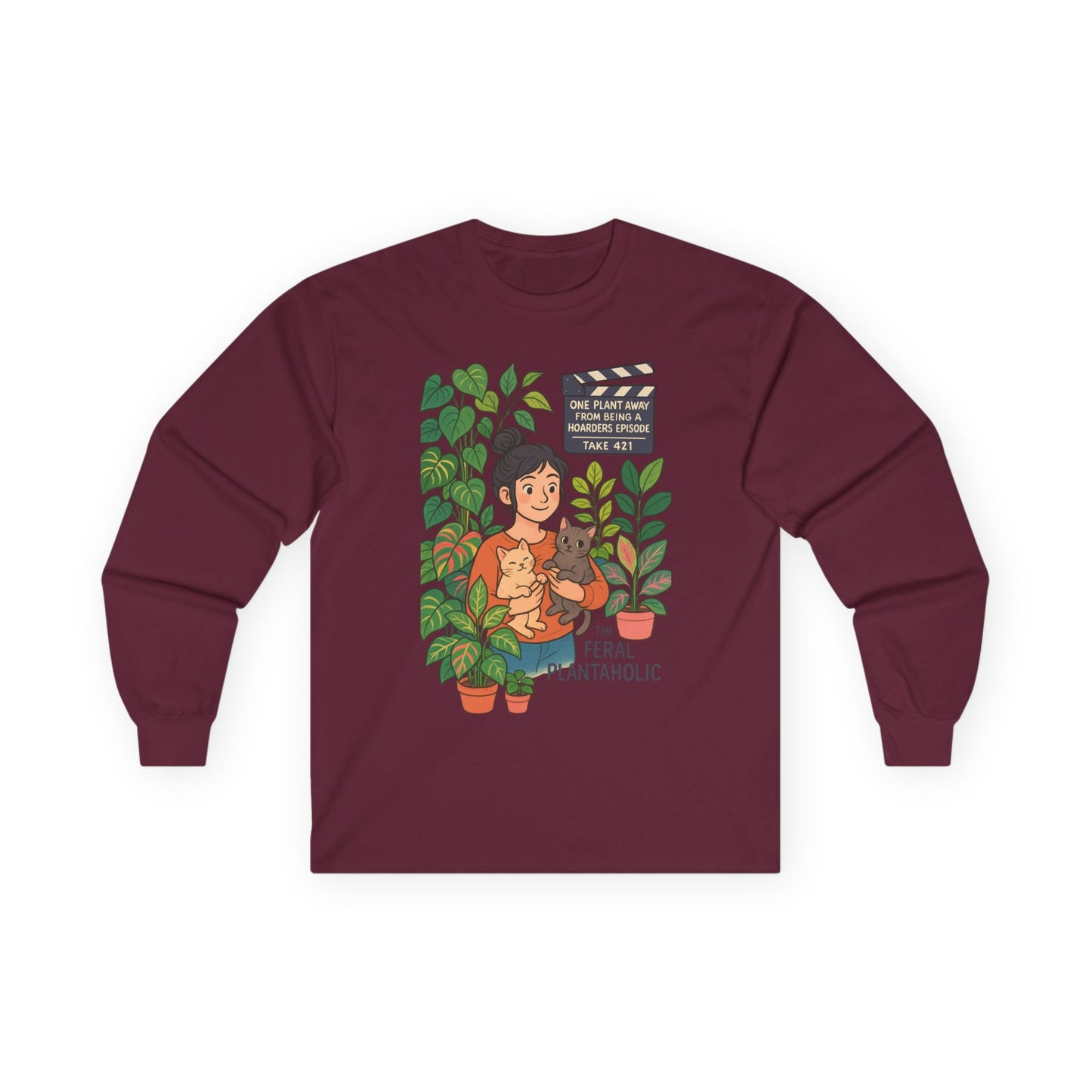 Feral Plantaholic Long Sleeve Tee, Unisex Plant Lover Shirt, Gardening Gift, Eco-Friendly Apparel, Casual Wear, Nature Inspired Fashion