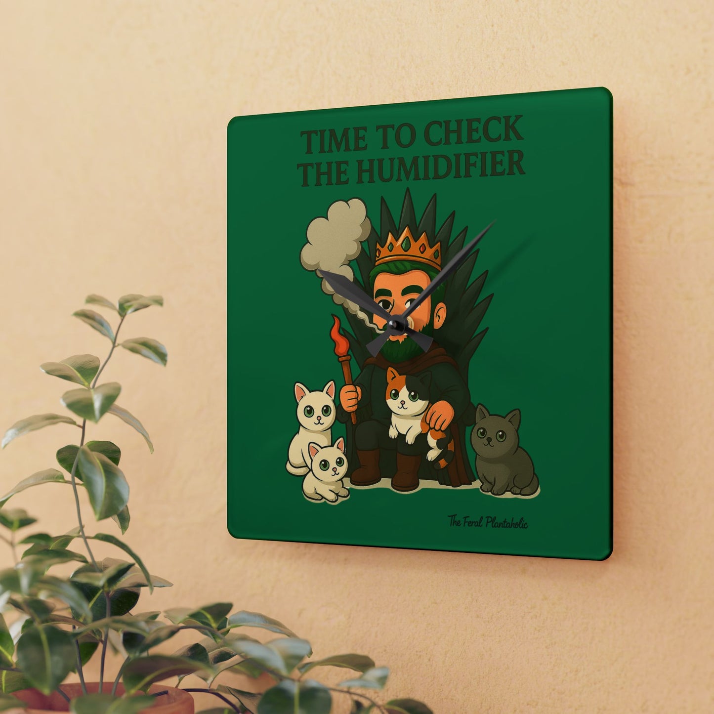 Acrylic Wall Clock – Jungle King Character with Tropical Leaves