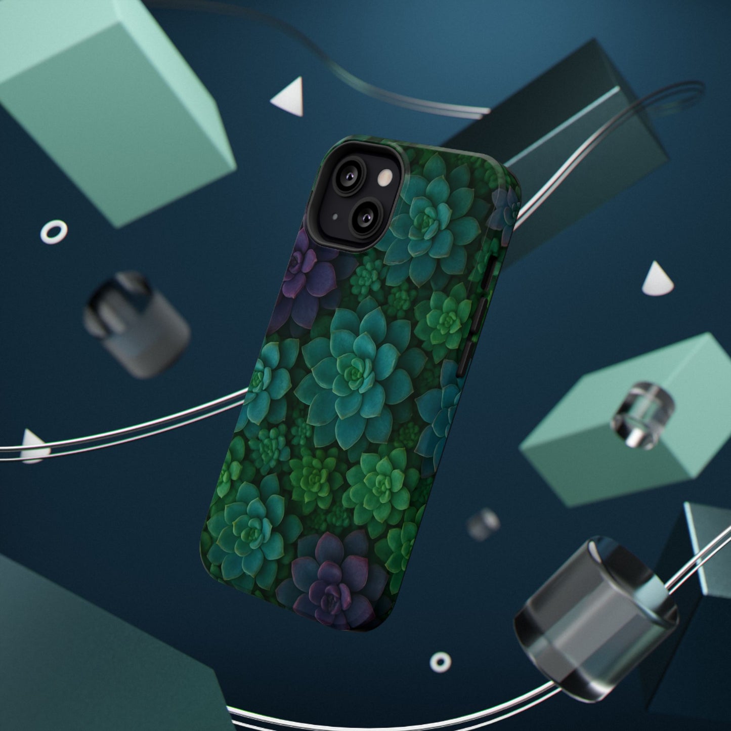 Succulent Pattern Impact-Resistant Phone Case — Green Teal Floral Protection