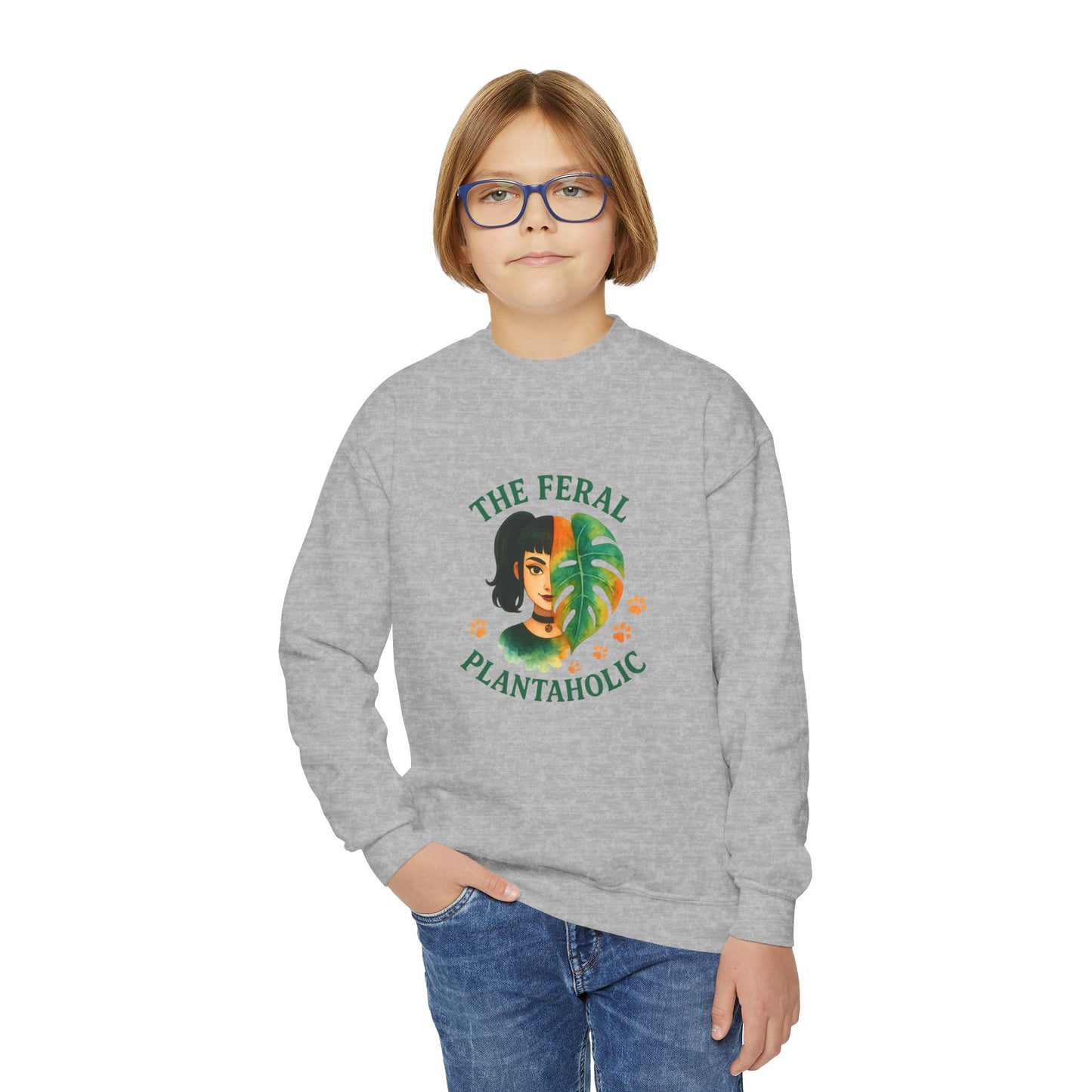 Youth Crewneck Sweatshirt - The Feral Plantaholic, Trendy Gift