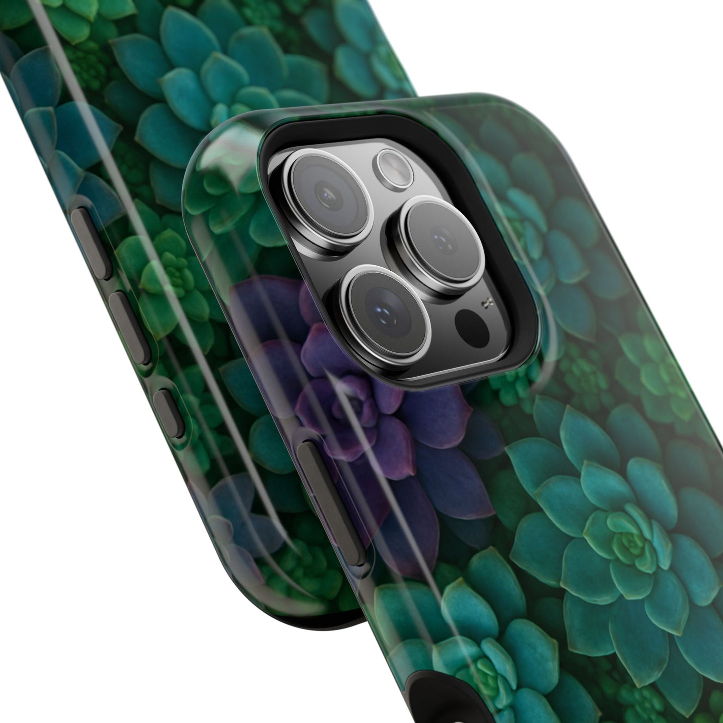 Succulent Pattern Impact-Resistant Phone Case — Green Teal Floral Protection