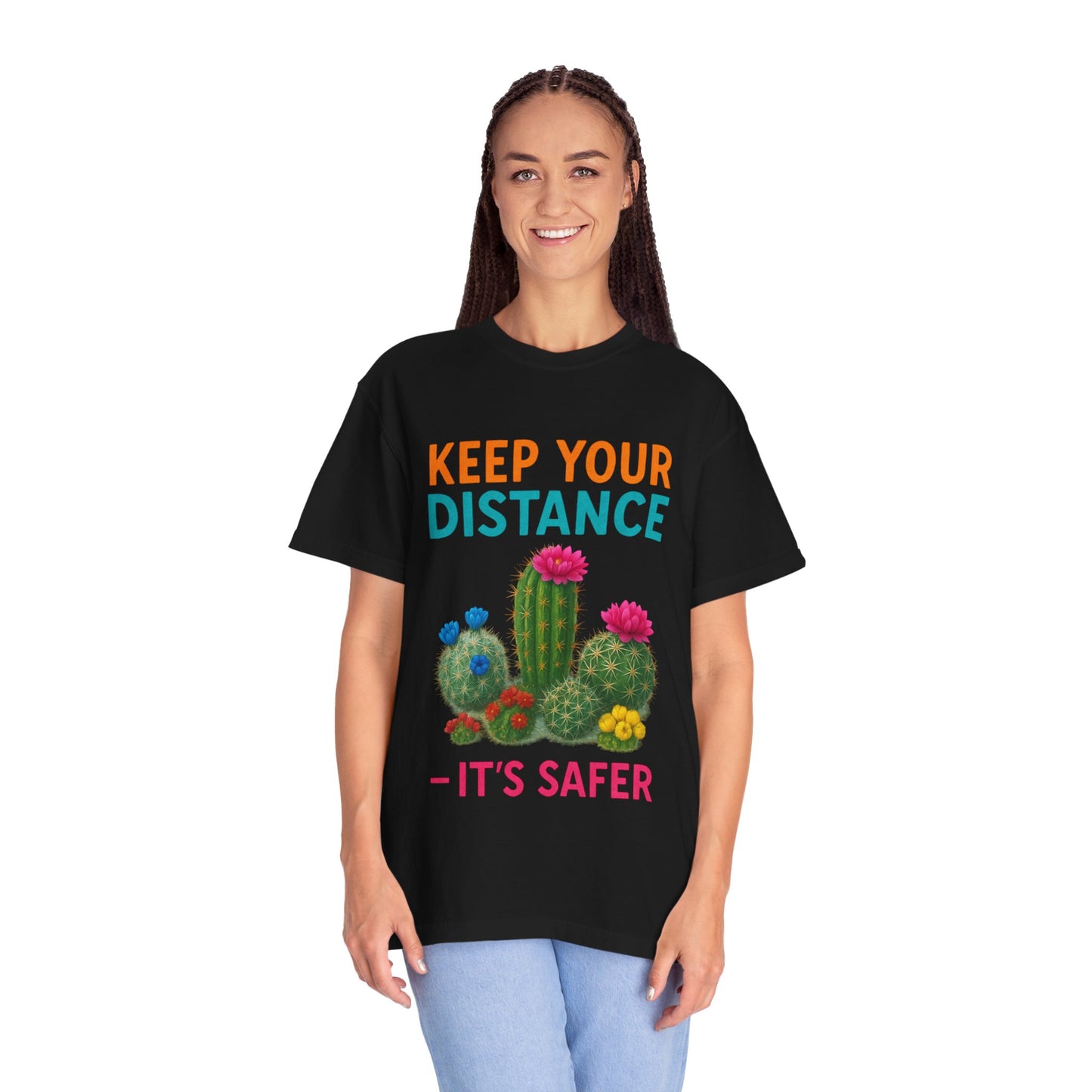 Keep Your Distance Cactus T-Shirt — "It's Safer" Humorous Social Distancing Tee