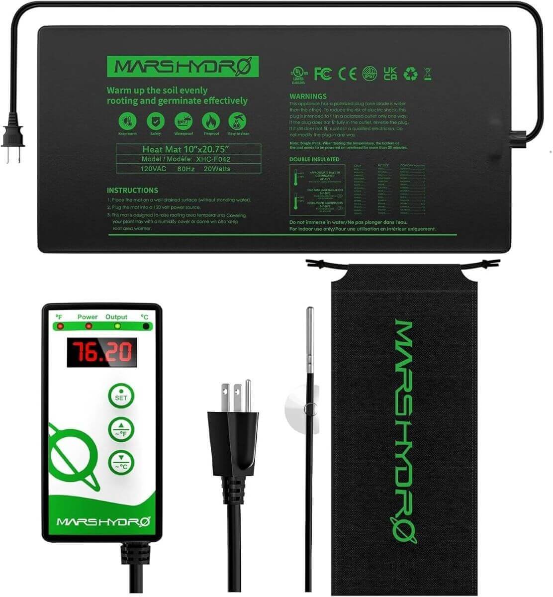 Mars Hydro 10'' x 20.75'' Seedling Heat Mat and Digital Thermostat Combo
