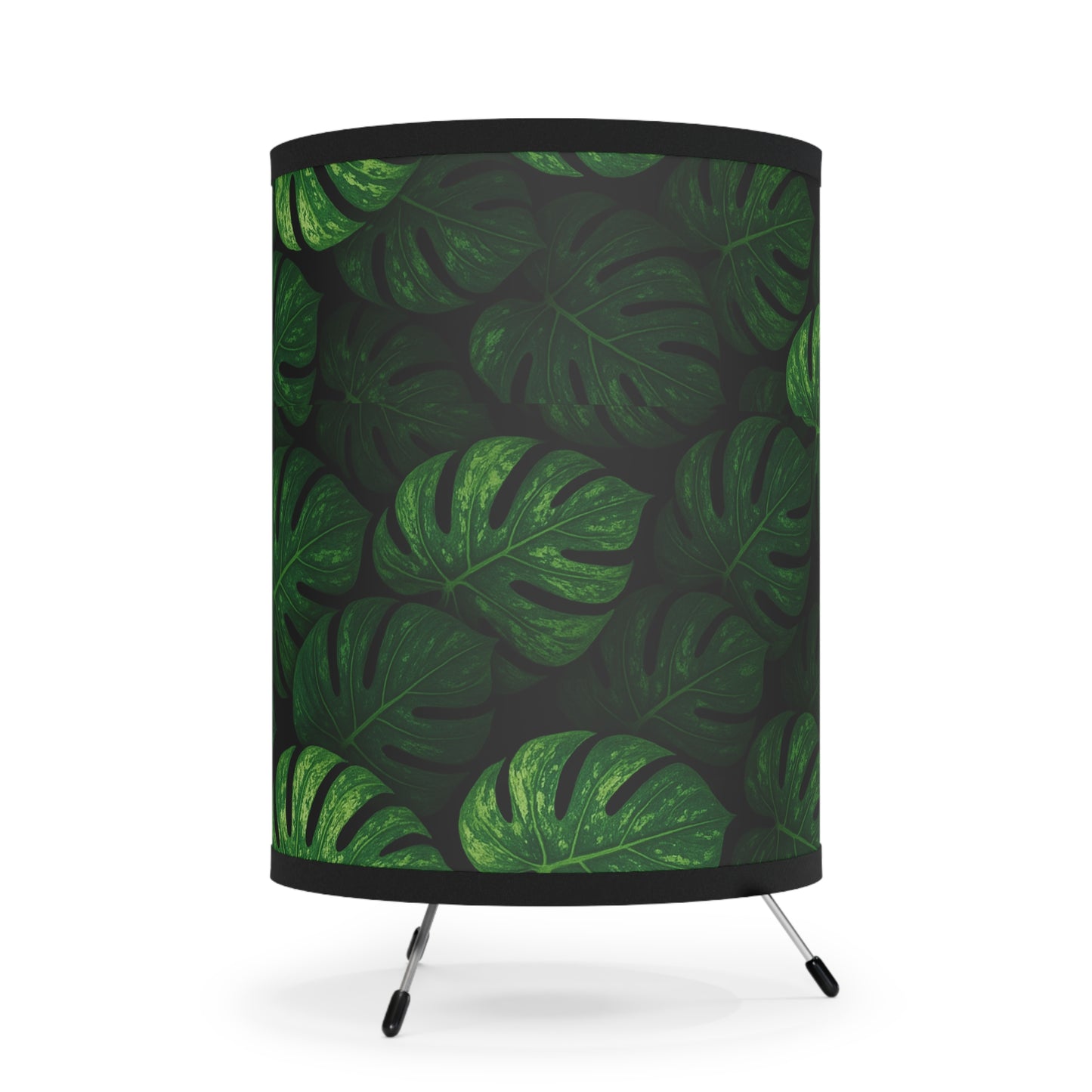 Monstera Leaf Tripod Lamp — Tropical Printed Shade Table Lamp