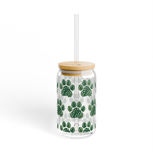 Monstera Leaf 16oz Sipper Glass with Bamboo Lid