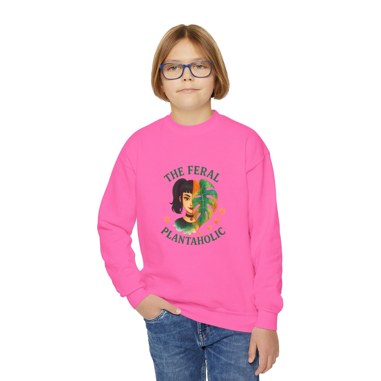 Youth Crewneck Sweatshirt - The Feral Plantaholic, Trendy Gift