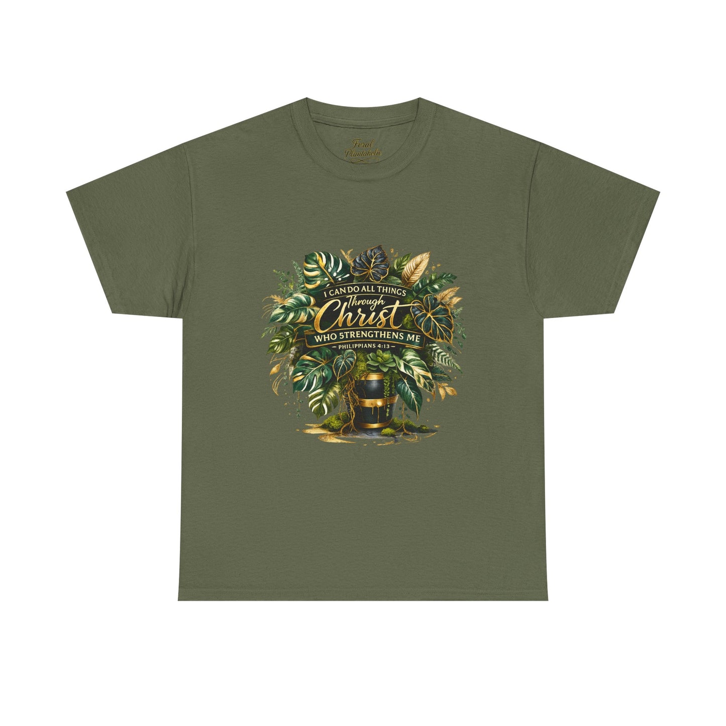 Christian Faith T-Shirt — "Christ Who Strengthens Me" Botanical Design