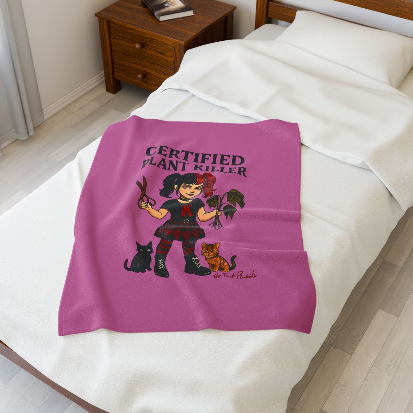Certified Plant Killer Velveteen Plush Blanket, Cozy Throw, Cat Lover Gift, Indoor Decor, Funny Home Accents