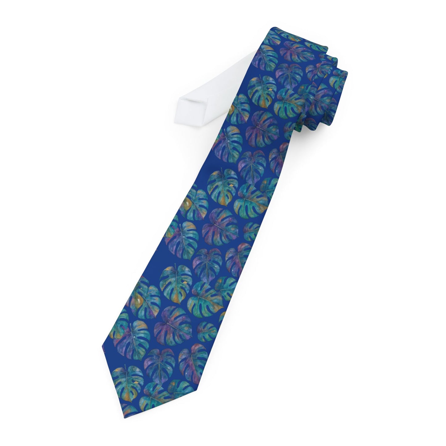 Monstera Print Necktie for Men, blue/purple