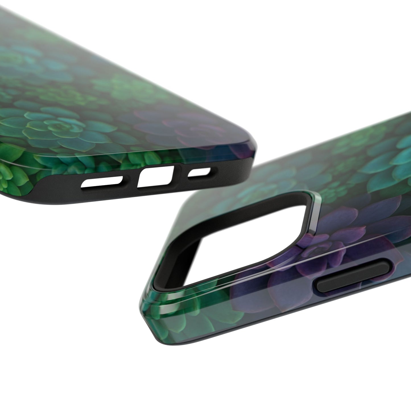 Succulent Pattern Impact-Resistant Phone Case — Green Teal Floral Protection