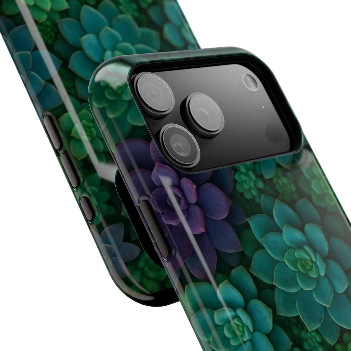 Succulent Pattern Impact-Resistant Phone Case — Green Teal Floral Protection