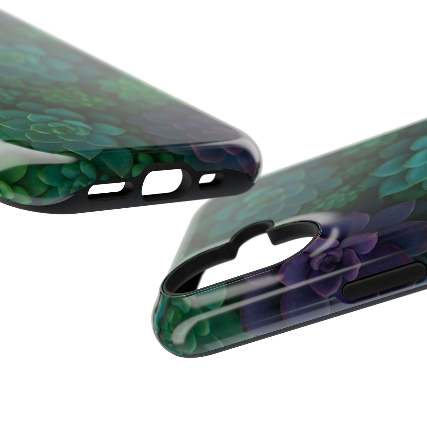 Succulent Pattern Impact-Resistant Phone Case — Green Teal Floral Protection