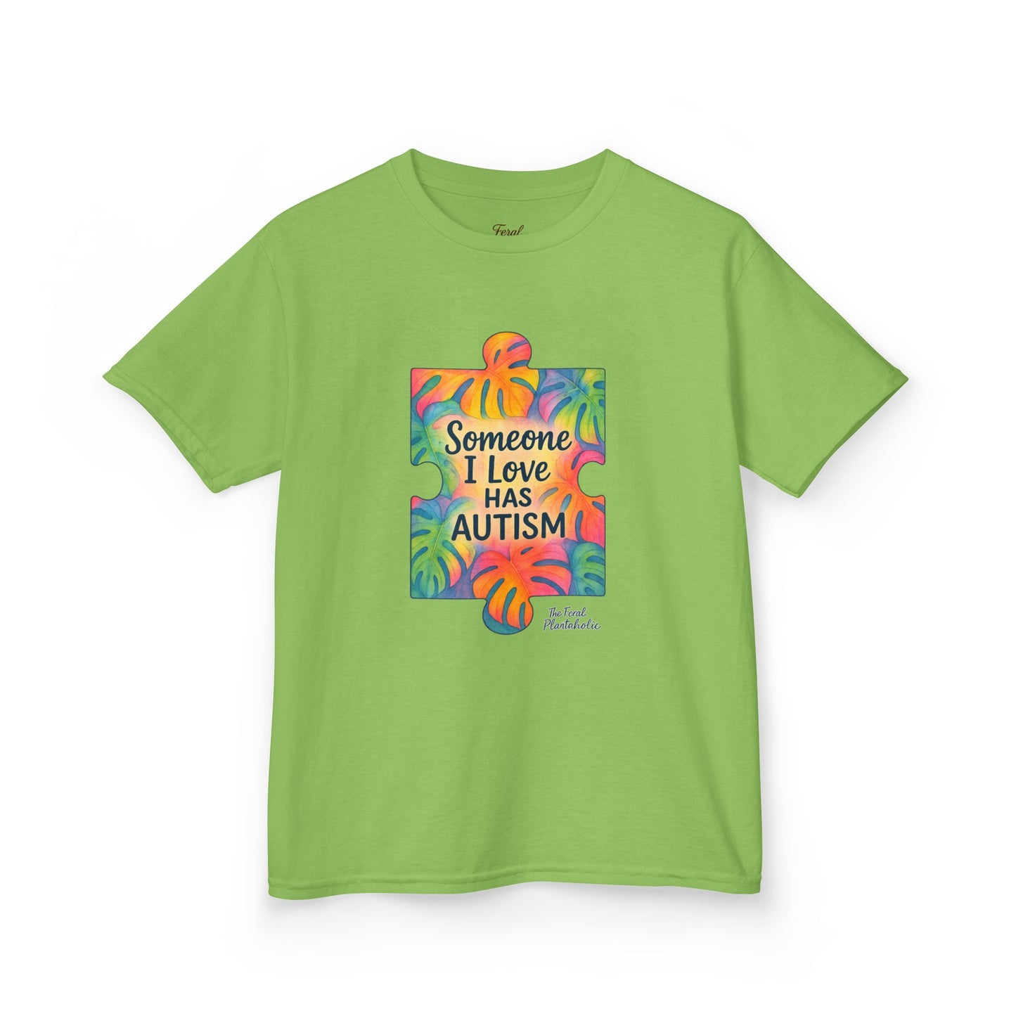 Kids T‑Shirt — "Someone I Love Has Autism" Colorful Puzzle Awareness Tee
