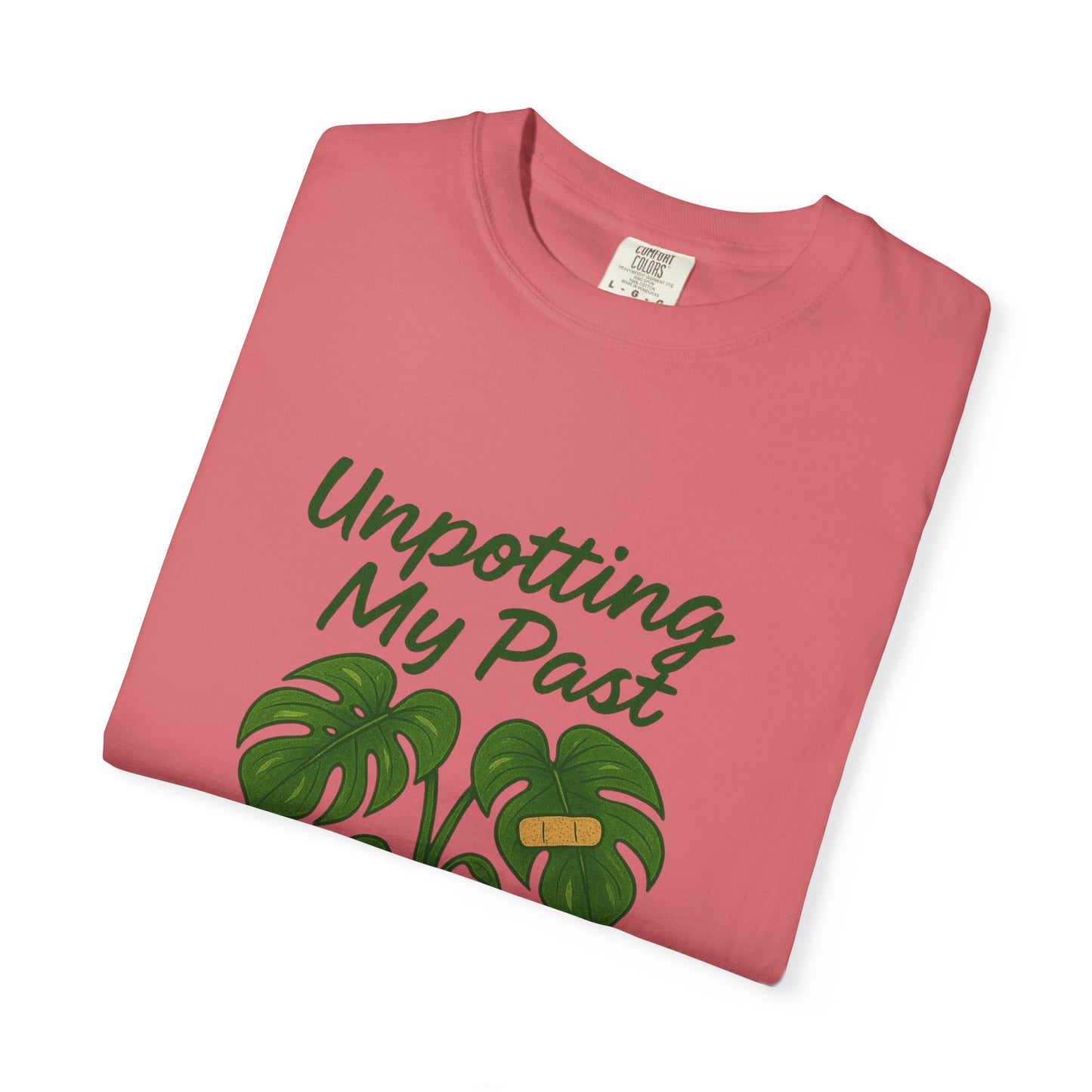 Unisex Garment-Dyed T-Shirt - "Unpotting My Past" with Monstera Design for Mental Health Awareness