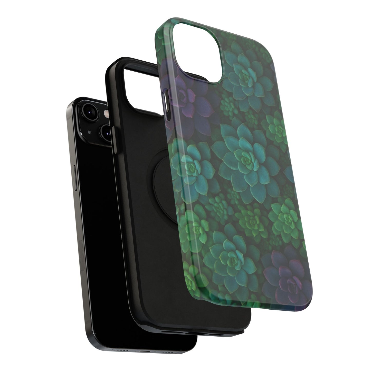 Succulent Pattern Impact-Resistant Phone Case — Green Teal Floral Protection