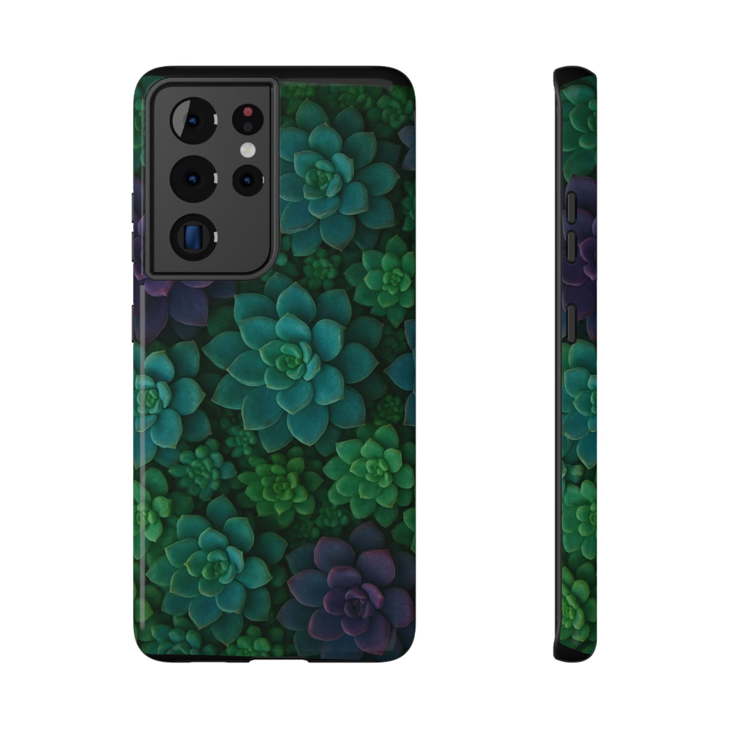 Succulent Pattern Impact-Resistant Phone Case — Green Teal Floral Protection