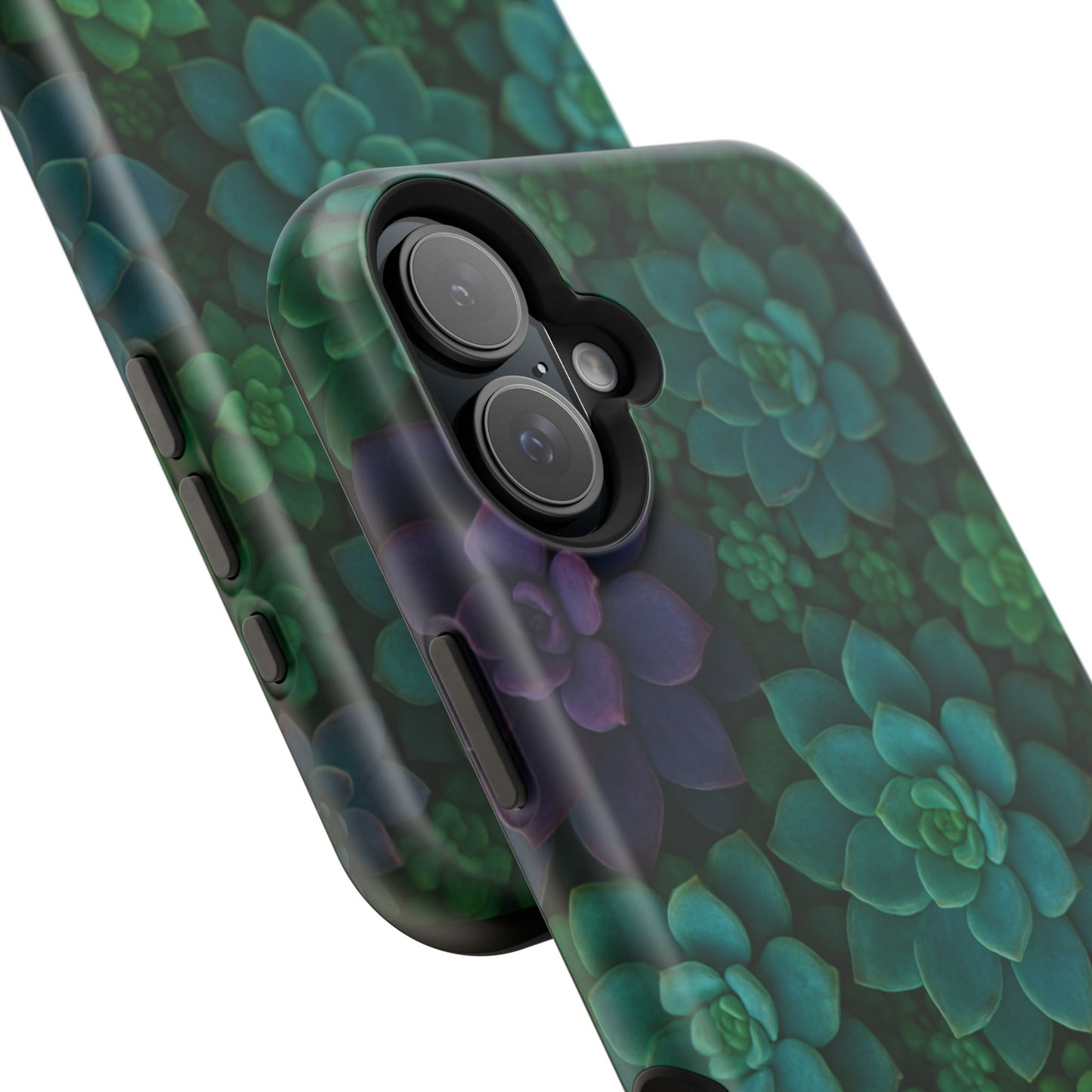 Succulent Pattern Impact-Resistant Phone Case — Green Teal Floral Protection