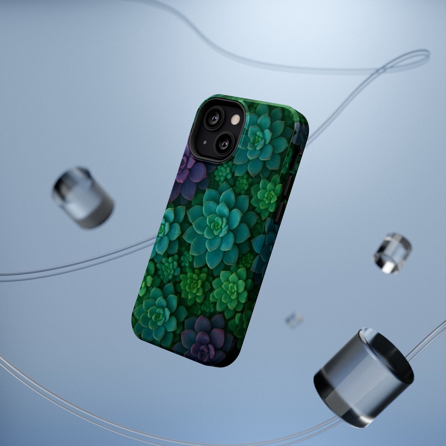 Succulent Pattern Impact-Resistant Phone Case — Green Teal Floral Protection