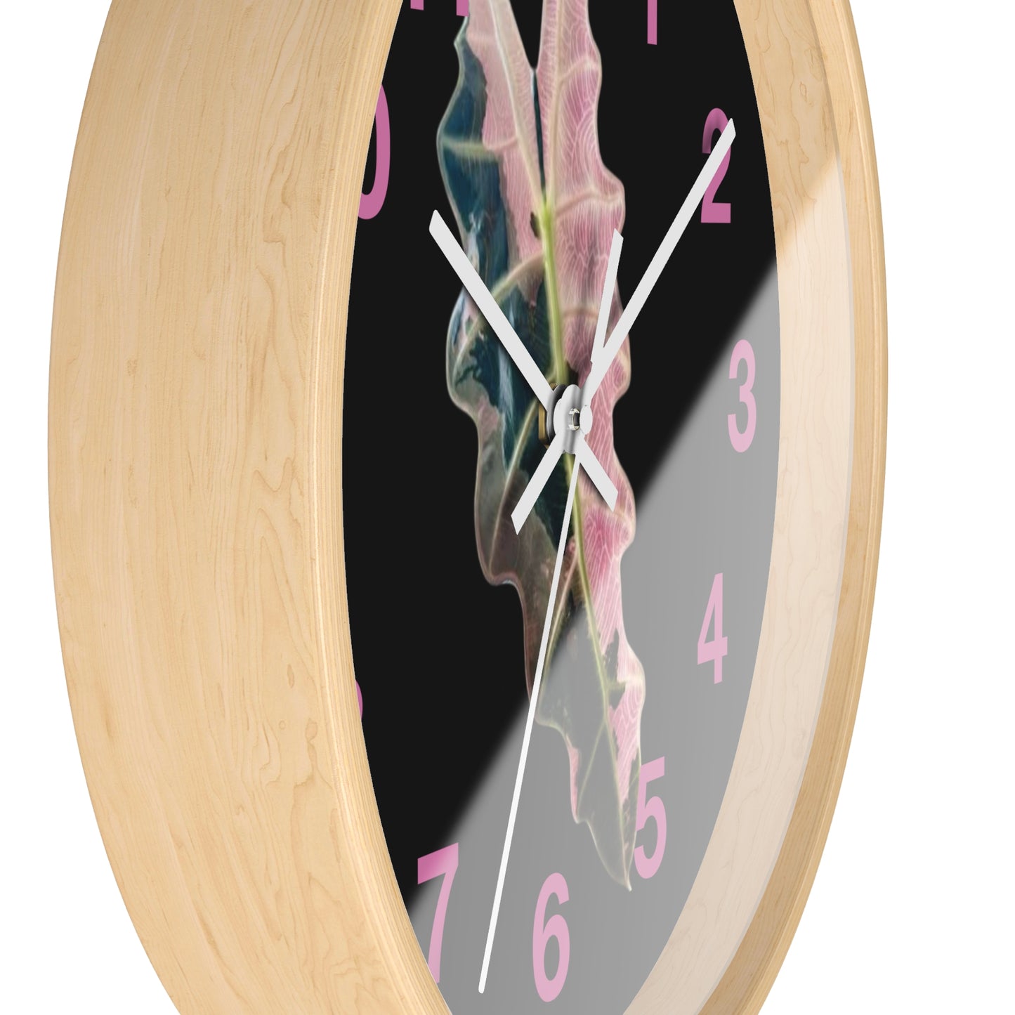 Pink Variegated Leaf Wall Clock — Botanical Nature Decor