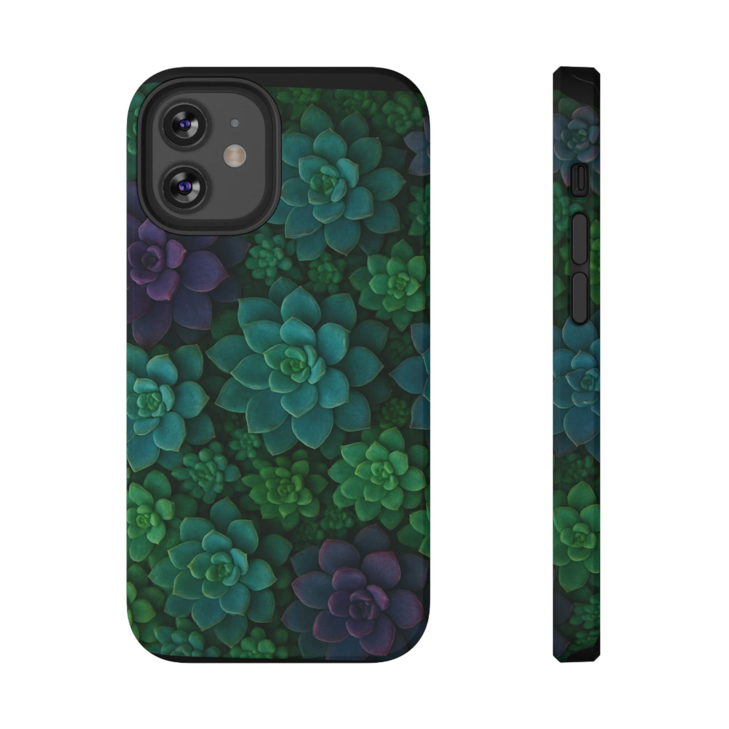 Succulent Pattern Impact-Resistant Phone Case — Green Teal Floral Protection